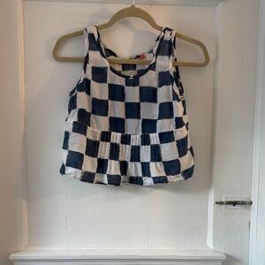 Blue and White Checkered Sleeveless Crop Top